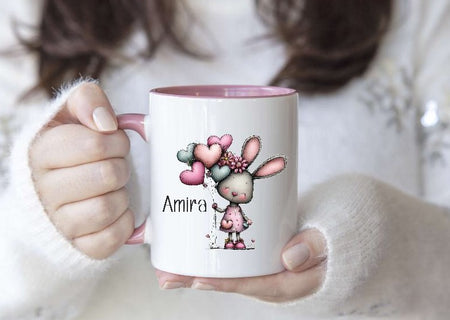 Kindertasse personalisiert mit Namen Hase Mädchen Emaille Keramik Kunststoff Geschenk - CreativMade 