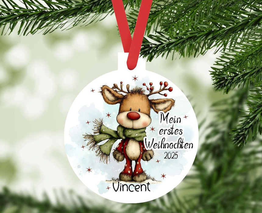 Personalisierter Christbumschmuck & Weihnachtsbaumanhänger Baby – Mein erstes Weihnachten mit Namen aus Aluminium – Geschenkidee zur Weihnachtsdeko - CreativMade 