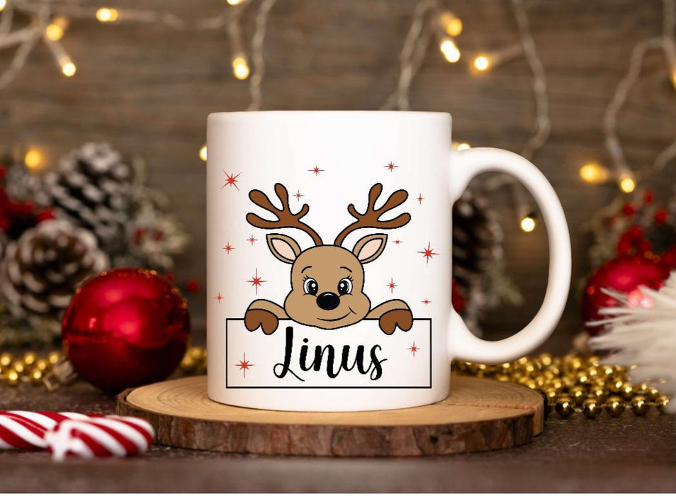 Weihnachtstasse Elch Junge Tasse Weihnachten personalisiert Kindertasse Nikolaus Geschenk