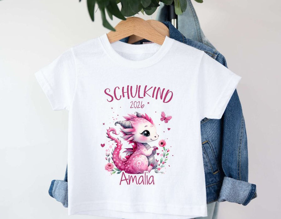Einschulungs T-Shirt Mädchen mit Name – Schulkind Drache personalisiert | CreativMade .