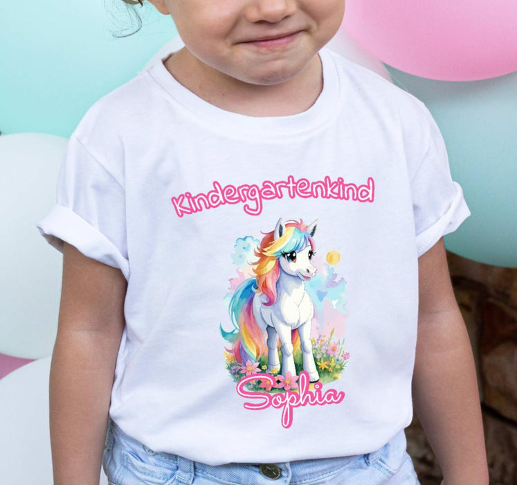 T-Shirt Kindergartenkind Mädchen Einhorn mit Name - CreativMade 