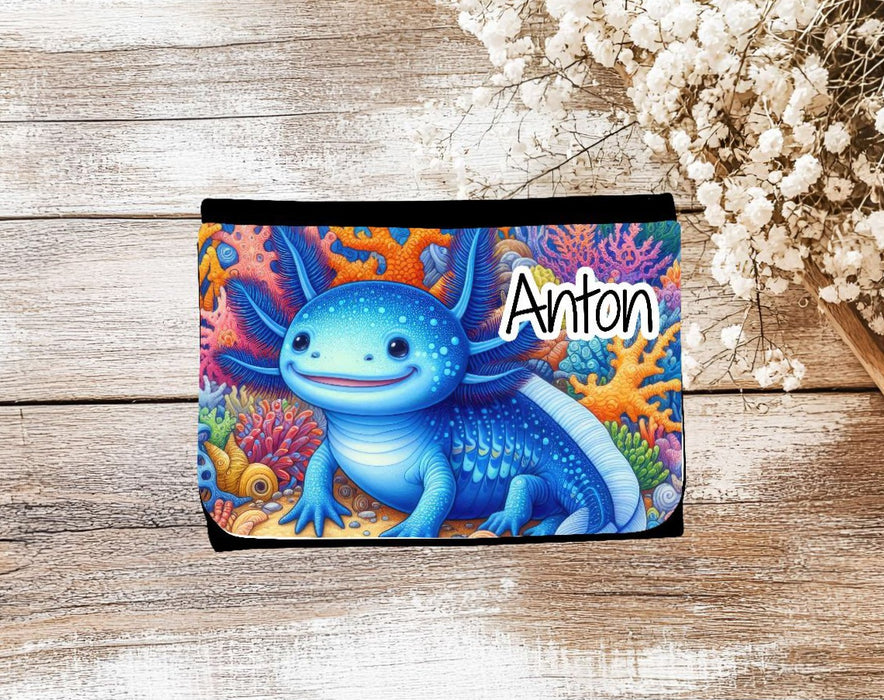 Kinder Geldbeutel personalisiert Axolotl – Geldbörse mit Namen Klettverschluss oder Reißverschluss Porte­mon­naie - CreativMade