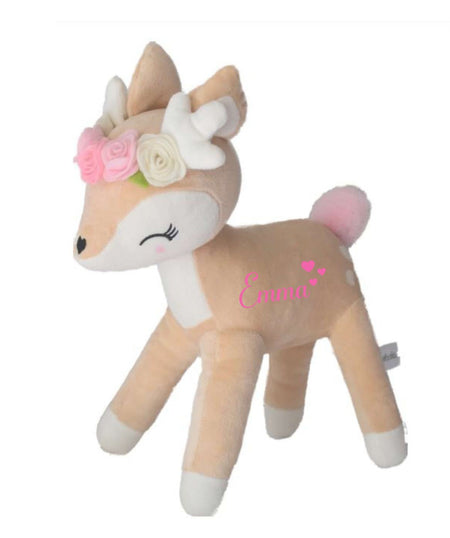 Kuscheltier Reh mit Name personalisiert Mädchen Stofftier Plüschtier Baby Geburt - CreativMade 