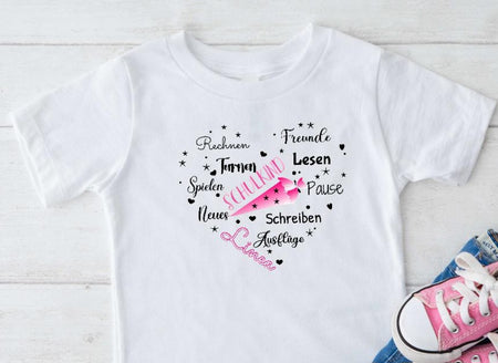 Kinder T-Shirt Schulkind Spruch mit Name Mädchen Einschulung - CreativMade 
