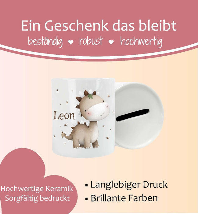 Personalisierte Kinderspardose mit Namen Tierfreunde Keramik Spardose zur Einschulung, Geburt oder Taufe - CreativMade
