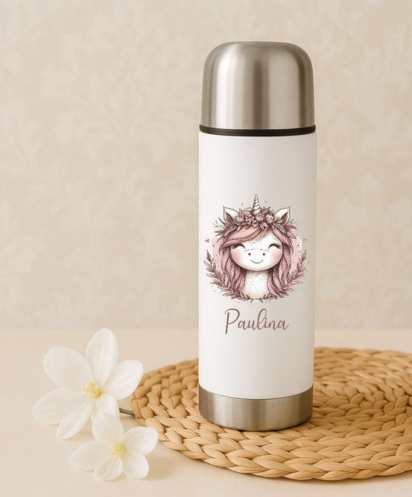 Thermoskanne personalisiert mit Namen Einhorn oder Hase Edelstahl Isolierflasche Thermoflasche Geschenkidee - CreativMade