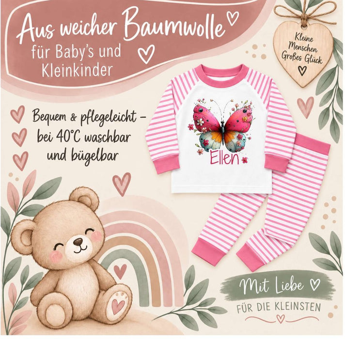 Kinder Schlafanzug mit Namen Schmetterling – Personalisierter Pyjama für Babys Mädchen | CreativMade .