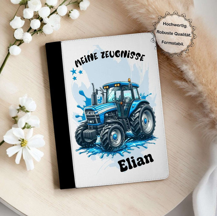 Personalisierte Zeugnismappe mit Namen Traktor – Mappe für Schulzeugnisse A4 | Geschenk zur Einschulung Jungen - CreativMade