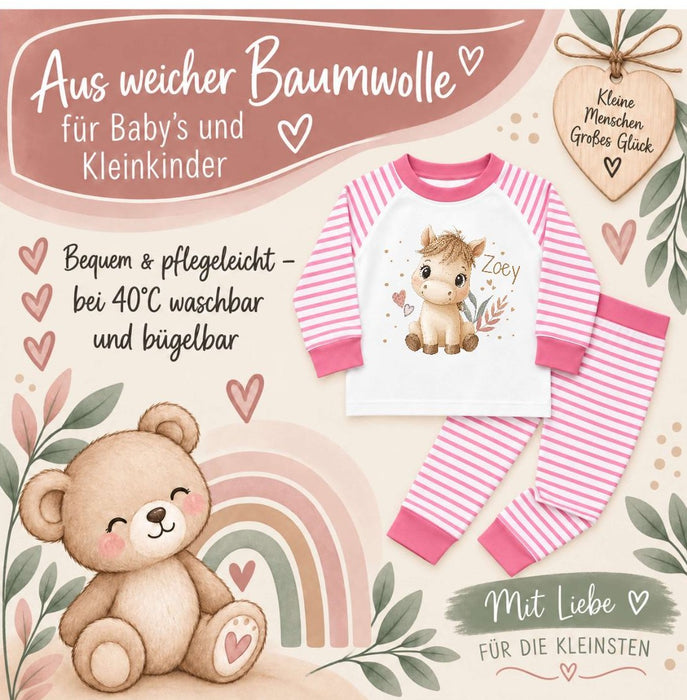 Kinder Schlafanzug mit Namen Pferd – Personalisierter Pyjama für Babys Mädchen | CreativMade .
