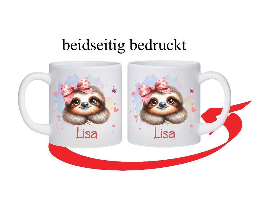 Kinder Tischset personalisiert mit Namen Faultier - abwischbar und rutschfest Platzdeckchen Platzset Tischunterlage - personalisierte Tasse Emaille & Keramik - CreativMade 