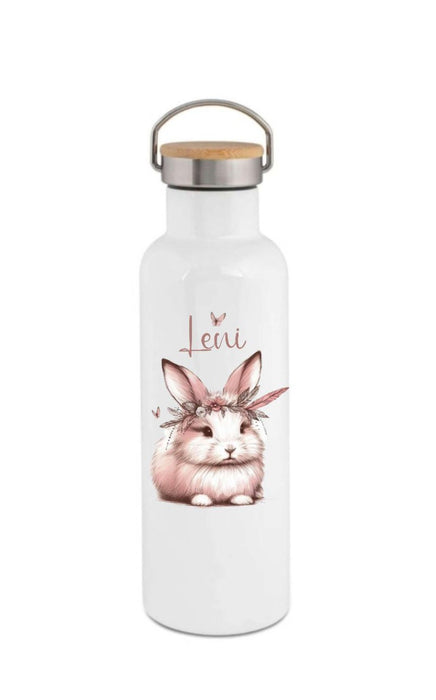 Personalisierte Kinder Trinkflasche mit Namen Hase – Edelstahl Thermosflasche auslaufsicher für Kindergarten & Schule - CreativMade