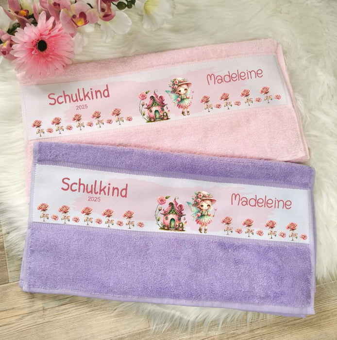 Personalisiertes Kinderhandtuch zur Einschulung – Schulkind Fee mit Namen, ideal als Geschenk & den Schulstart - CreativMade