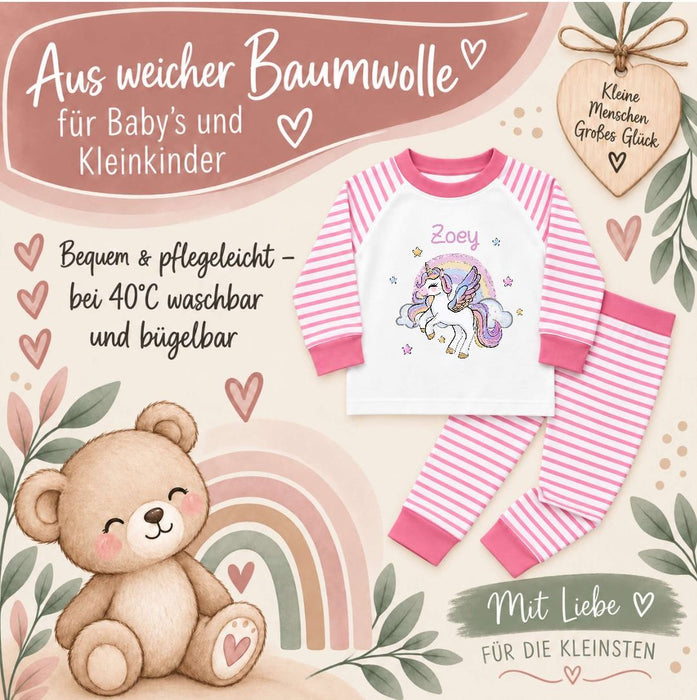 Kinder Schlafanzug mit Namen Einhorn – Personalisierter Pyjama für Babys Mädchen | CreativMade .