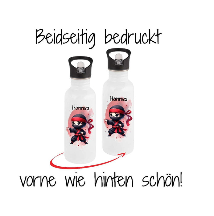 Personalisierte Trinkflasche Kinder Ninja -  Edelstahl Trinkflasche mit Name - Strohhalm Geschenk Einschulung Geburtstag - CreativMade 
