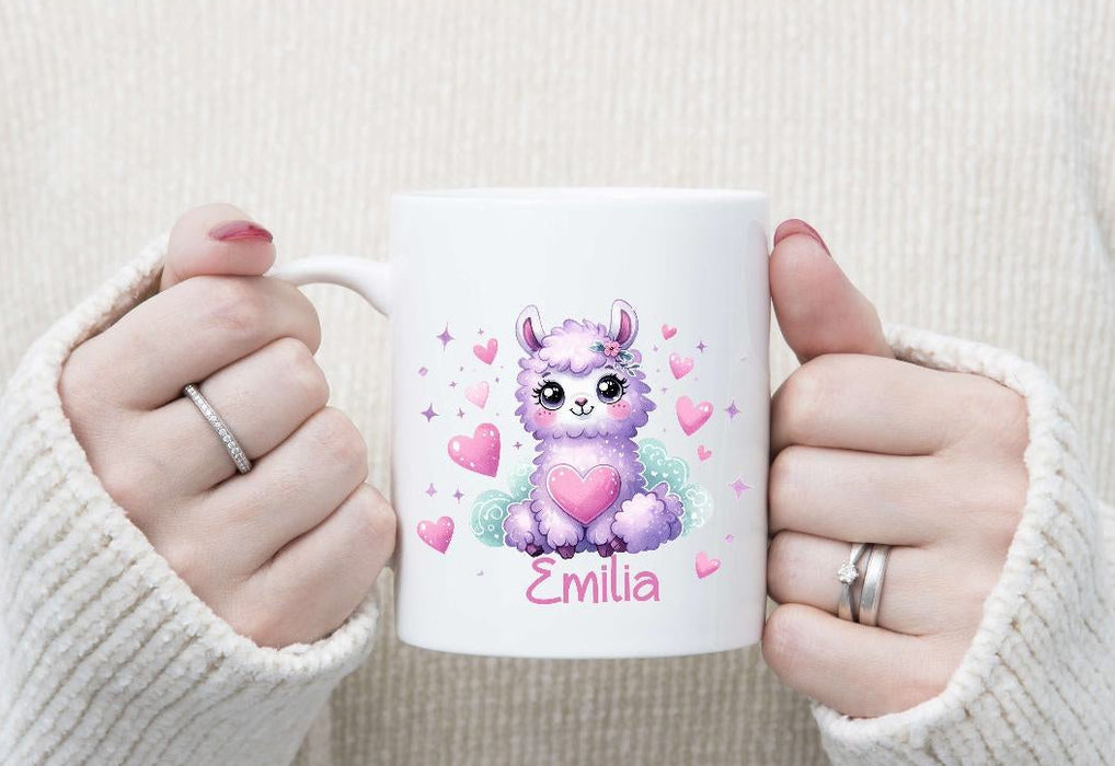 Kinder Tischset personalisiert mit Namen Lama Mädchen - abwischbar und rutschfest Platzdeckchen Platzset Tischunterlage - personalisierte Tasse Emaille & Keramik - CreativMade 