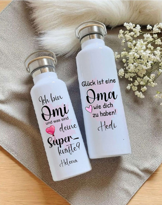 Personalisierte Thermosflasche aus Edelstahl – das perfekte Geschenk für Mama & Oma. Auslaufsicher, doppelwandig & mit Namen bedruckt. - CreativMade