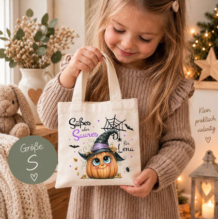 Halloween Beutel personalisiert mit Namen Kürbis Mädchen Süßigkeiten Tasche | CreativMade .