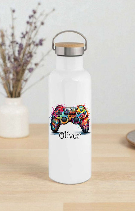 Personalisierte Kinder Trinkflasche mit Namen Controller – Edelstahl Thermosflasche auslaufsicher für Kindergarten & Schule - CreativMade