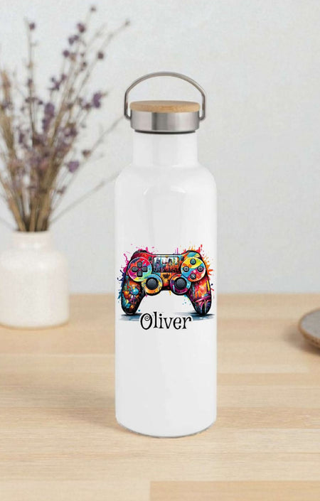 Personalisierte Kinder Trinkflasche mit Namen Controller – Edelstahl Thermosflasche auslaufsicher für Kindergarten & Schule - CreativMade