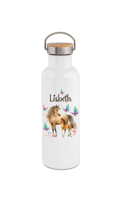 Personalisierte Kinder Trinkflasche mit Namen Pferd – Edelstahl Thermosflasche auslaufsicher für Kindergarten & Schule - CreativMade