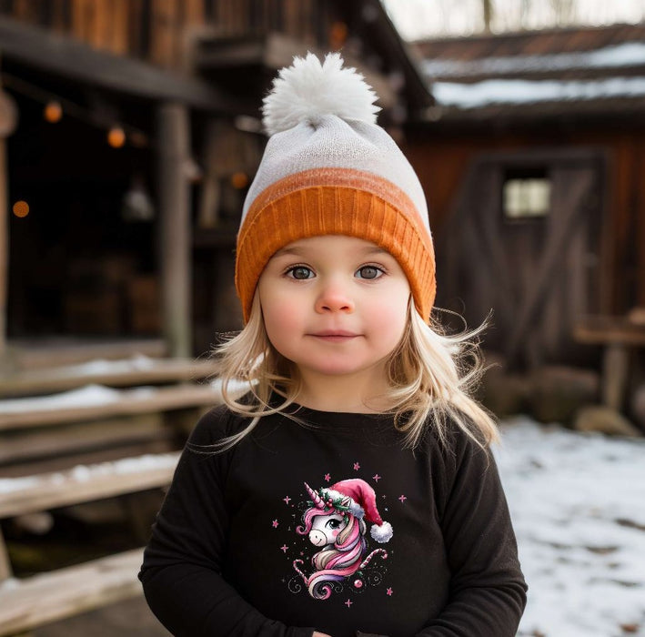 Bügelbilder für Kinder Einhorn mit Mütze – Weihnachtsmotive, Wintermotive & Herbstmotive zum Aufbügeln – DIY Textilaufbügler für Kleidung & Geschenke - CreativMade