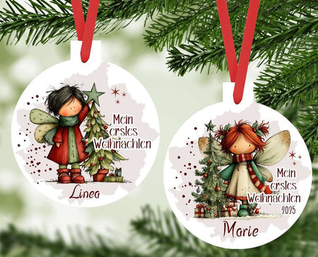 Personalisierter Christbumschmuck & Weihnachtsbaumanhänger Baby – Mein erstes Weihnachten mit Namen aus Aluminium – Geschenkidee zur Weihnachtsdeko - CreativMade 