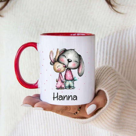 Kindertasse personalisiert mit Namen Hase Mädchen Emaille Keramik Kunststoff Geschenk - CreativMade 