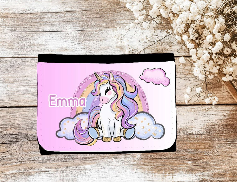 Kinder Geldbeutel personalisiert Einhorn – Geldbörse mit Namen Klettverschluss oder Reißverschluss Porte­mon­naie - CreativMade