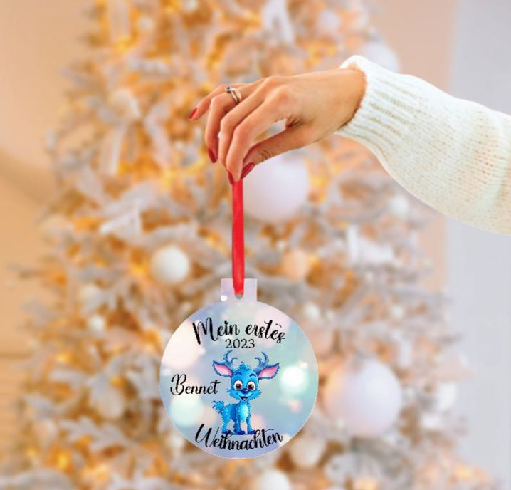Mein erstes Weihnachten Rentier Weihnachtsbaum Anhänger personalisiert mit Name Junge Mädchen Christbaumschmuck Baby - CreativMade 