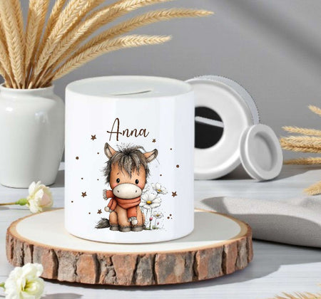 Personalisierte Kinderspardose mit Namen Schwein - Keramik Spardose zur Einschulung, Geburt oder Taufe - CreativMade