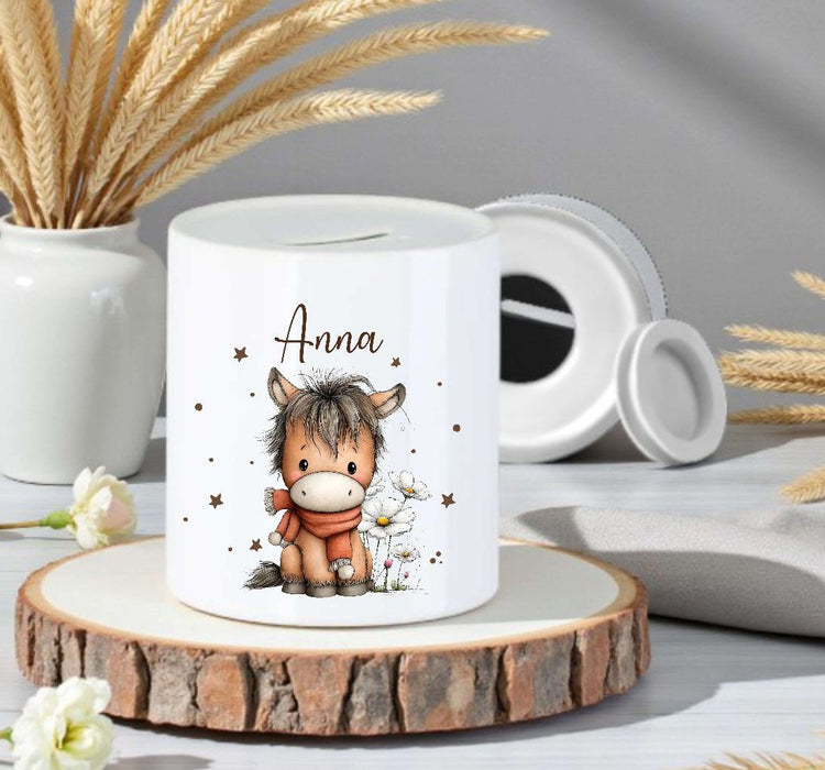 Personalisierte Kinderspardose mit Namen Schaf - Keramik Spardose zur Einschulung, Geburt oder Taufe - CreativMade