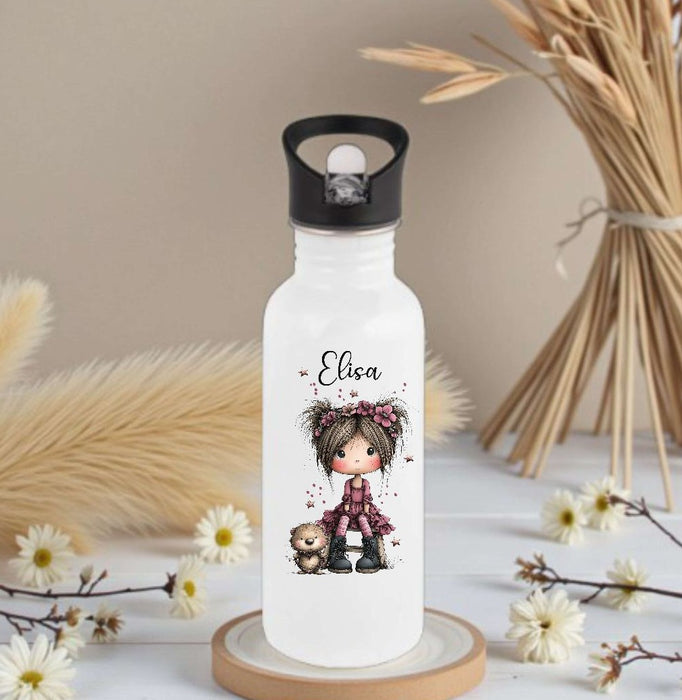 Personalisierte Trinkflasche Kinder Mädchen -  Edelstahl Trinkflasche mit Name - Strohhalm Geschenk Einschulung Geburtstag - CreativMade 