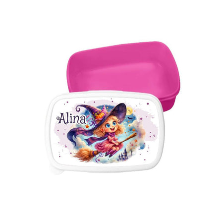 Set Brotdose und Trinkflasche personalisiert mit Namen Hexe Edelstahl 500ml Lunchbox Mädchen - CreativMade