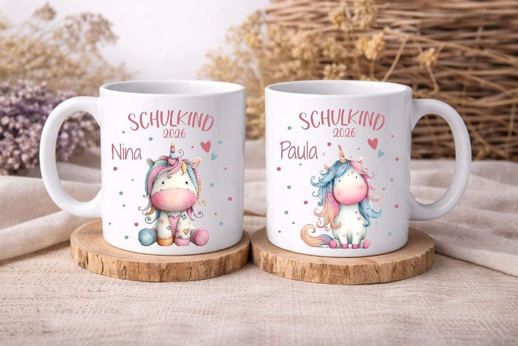 Schulkind Tasse personalisiert Einhorn Mädchen Einschulungstasse mit Name - CreativMade