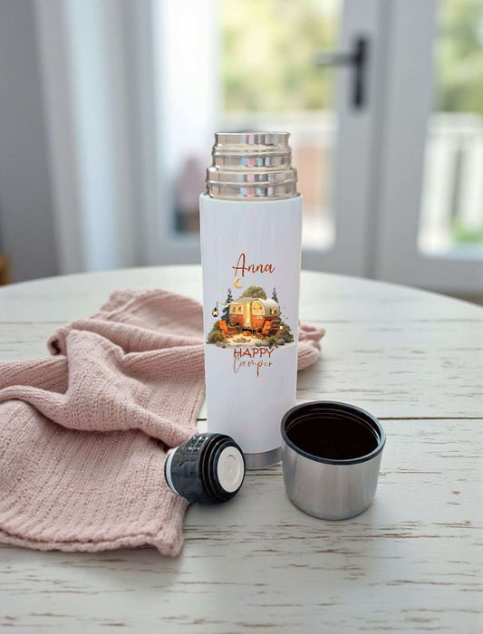 Thermoskanne personalisiert mit Namen Camping Edelstahl Isolierflasche Thermoflasche Erwachsene Geschenkidee - CreativMade 