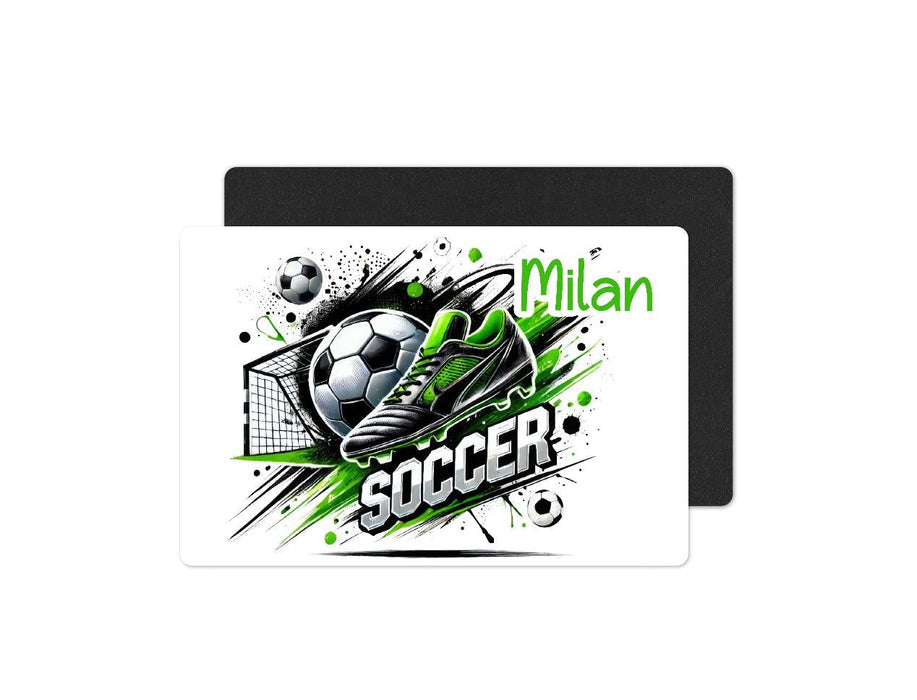 Kinder Tischset personalisiert mit Namen Fußball Jungen - abwischbar und rutschfest Platzdeckchen Platzset Tischunterlage - personalisierte Tasse Emaille oder Keramik - CreativMade 