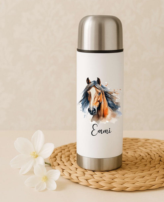 Personalisierte Thermoskanne Pferd aus Edelstahl für Kinder mit Namen, für Schule &  Kindergarten - CreativMade 