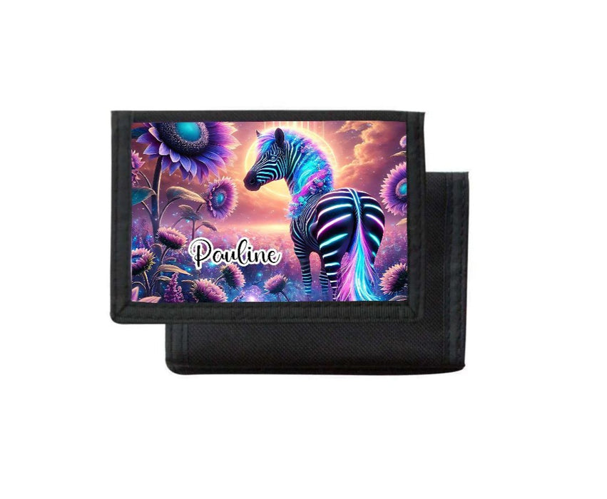 Kinder Geldbeutel personalisiert Zebra – Geldbörse mit Namen Klettverschluss Porte­mon­naie - CreativMade