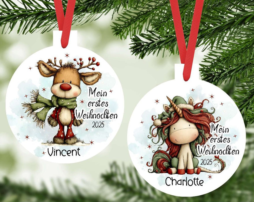 Personalisierter Christbumschmuck & Weihnachtsbaumanhänger Baby – Mein erstes Weihnachten mit Namen aus Aluminium – Geschenkidee zur Weihnachtsdeko - CreativMade 
