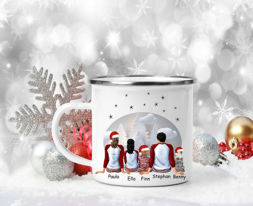 Tasse Personalisierte Weihnachtstasse Familie & Haustier – Keramik oder Emaille mit Namen Weihnachtsgeschenk - CreativMade 