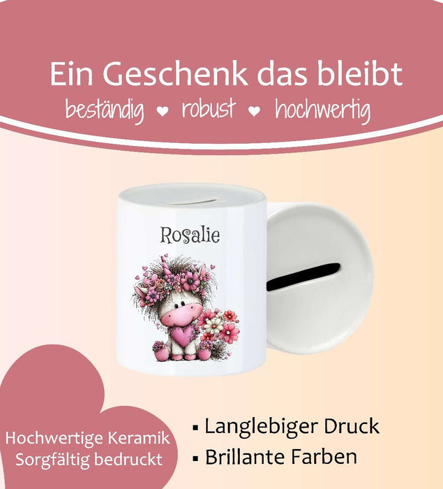 Personalisierte Kinderspardose mit Namen – Keramik Spardose zur Einschulung, Geburt oder Taufe - CreativMade