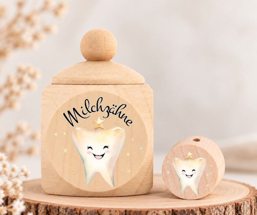 Milchzahndose Zahn Holz mit Motivscheibe | DIY & Kreativbedarf 6 x 4cm Zahndose | CreativMade .