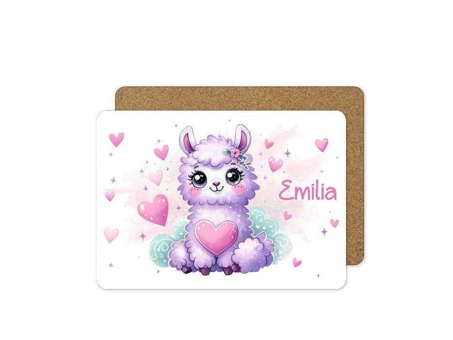 Kinder Tischset personalisiert mit Namen Lama Mädchen - abwischbar und rutschfest Platzdeckchen Platzset Tischunterlage - personalisierte Tasse Emaille & Keramik - CreativMade 