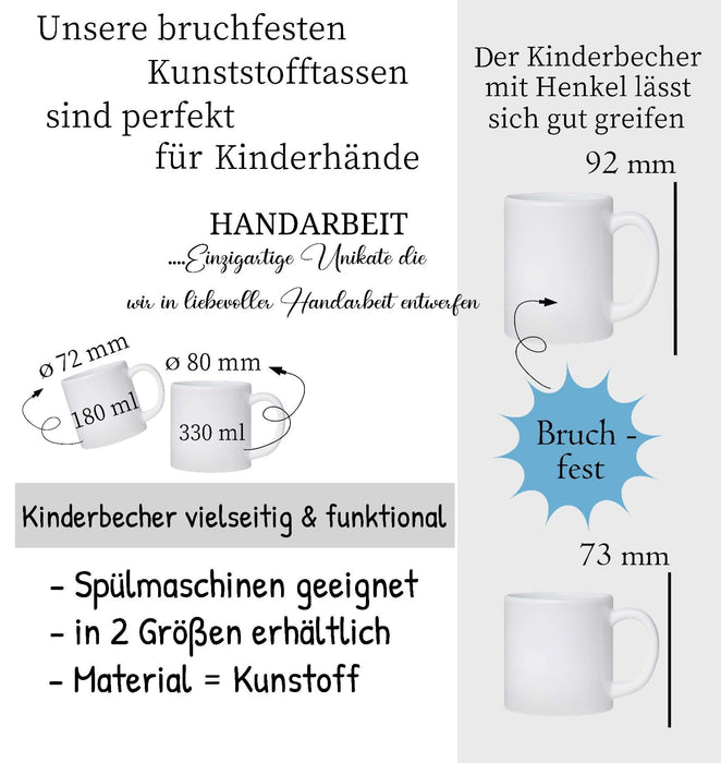 Kindertasse Tasse Einhorn personalisiert mit Name Kunststoff Lerntasse bruchsicher Namenstasse - CreativMade 