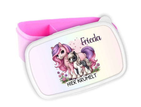Brotdose Kinder personalisiert Pferd mit Name Mädchen Einschulung Vesperbox Fächer hier Krümelt - CreativMade 