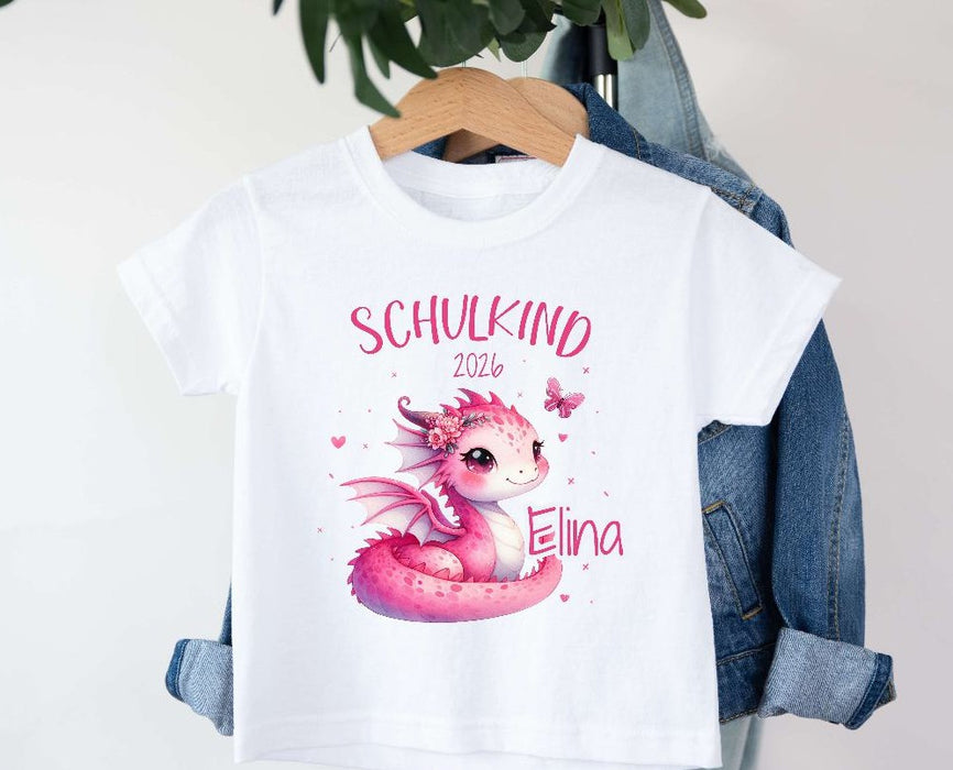 Einschulungs T-Shirt Mädchen mit Name – Schulkind Drache personalisiert | CreativMade .