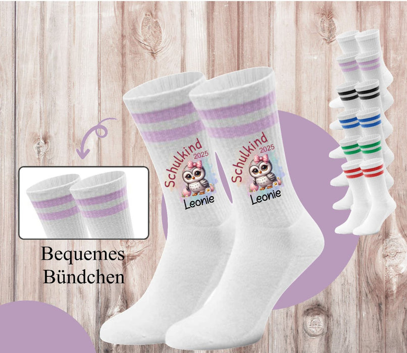 Kindersocken Einschulung Eule – 100 % Baumwolle Größe 27–36 Unisex - CreativMade