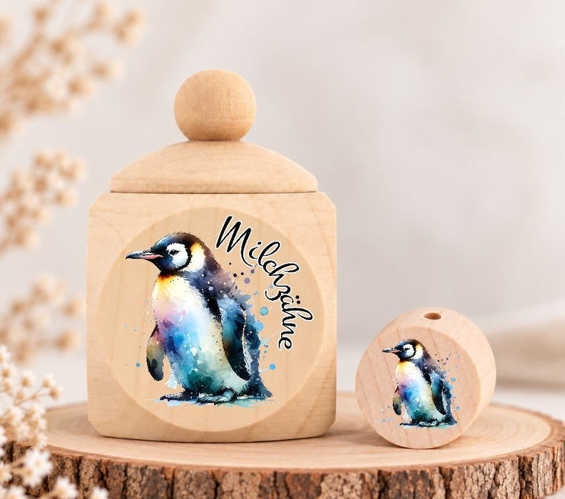 Milchzahndose Pinguin Holz mit Motivscheibe | DIY & Kreativbedarf 6 x 4cm Zahndose - CreativMade