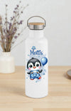 Personalisierte Kinder Trinkflasche mit Namen Pinguin – Edelstahl Thermosflasche auslaufsicher für Kindergarten & Schule - CreativMade