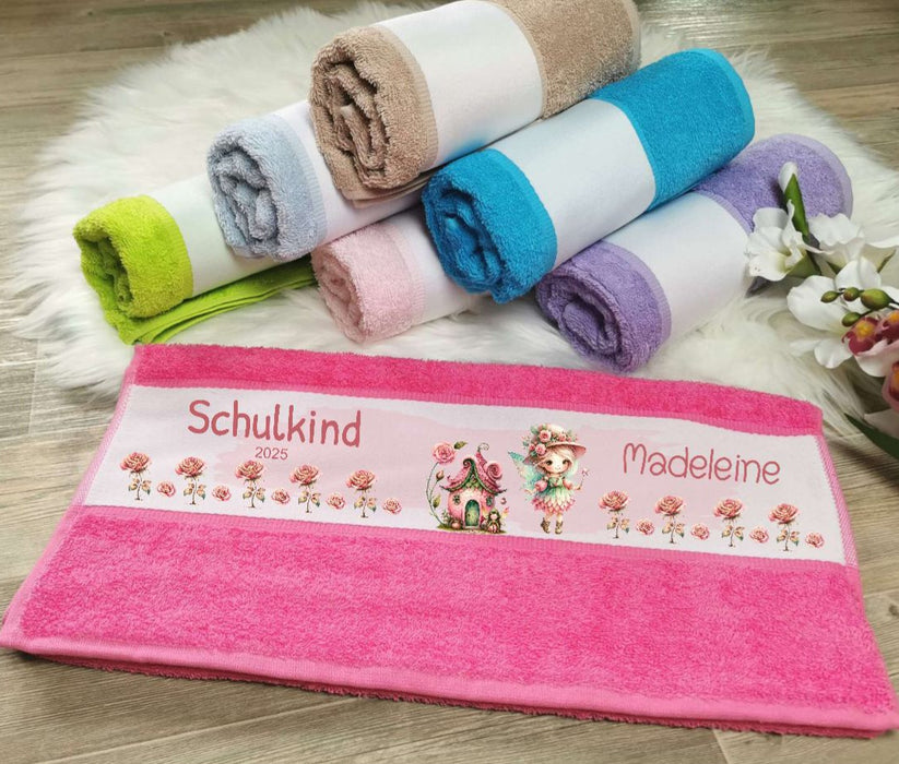 Personalisiertes Kinderhandtuch zur Einschulung – Schulkind Fee mit Namen, ideal als Geschenk & den Schulstart - CreativMade